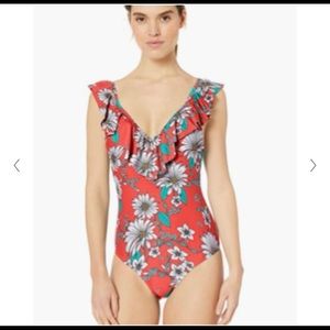 Jessica Simpson floral ruffled one piece swimsuit